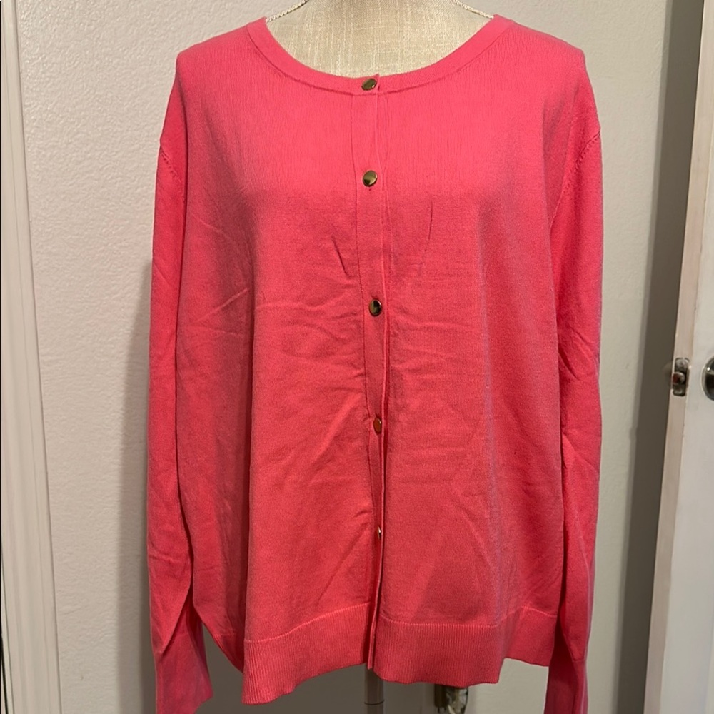 Women’s Plus Loft  Pink Button-Up Women's Sweater